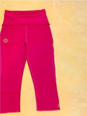 Zaggora Hot Pants with Fold-Over Waist Capri Leggings in Hot Pink